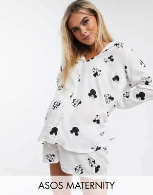 фото Пижамный комплект из рубашки и шорт с дизайном disney "mickey mouse" asos design maternity-белый asos maternity