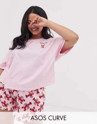 фото Пижамный комплект с шортами и принтом "i'm a catch" asos design curve-розовый asos curve