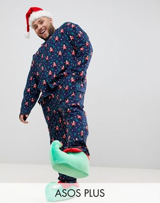 фото Пижамный комплект в новогоднем стиле с принтом щелкунчика asos design plus mr & mrs-темно-синий
