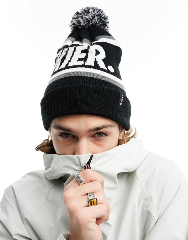 Planks - bobble unisex ski beanie in black