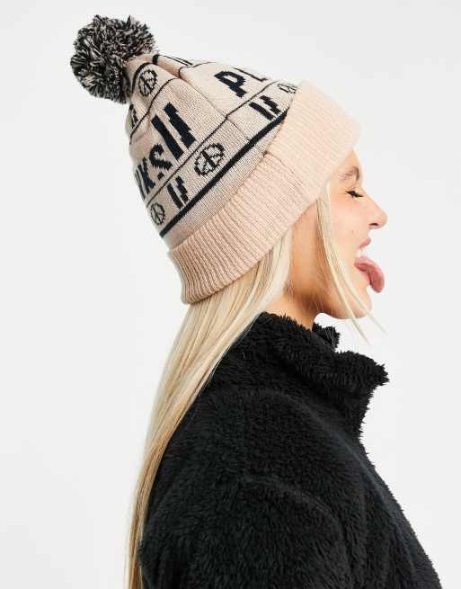 Planks - Classic - Beanie met logo en pompon in beige