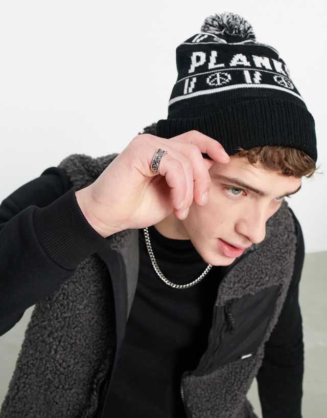 Planks Classic logo bobble beanie in black