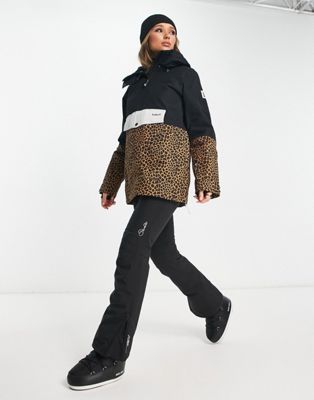 Planks Overstoke ski anorak in brown/leopard print Exclusive at ASOS