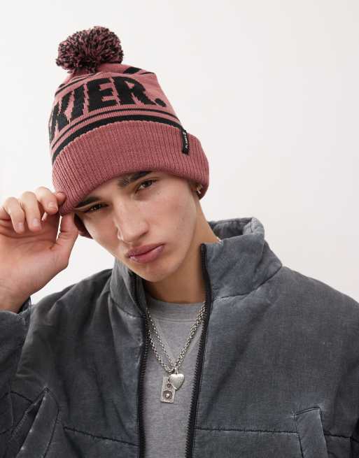 Planks Skier Bobble Beanie in Clay Red - RED