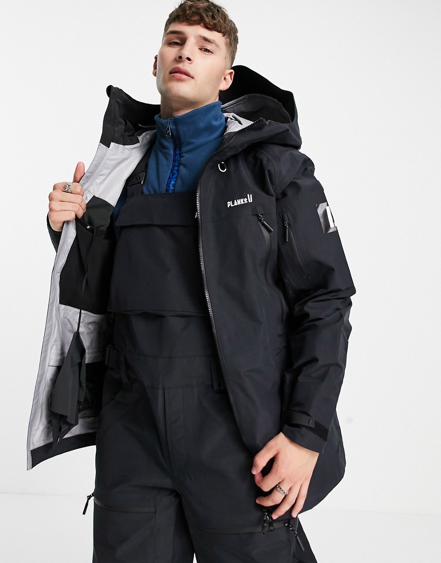 Planks Yeti hunter shell ski jacket in black
