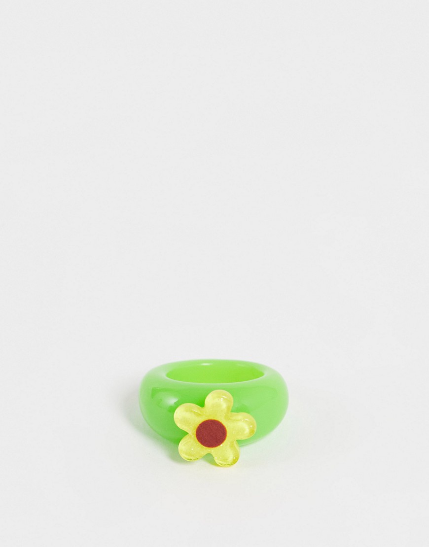 фото Пластиковое зеленое кольцо с желтым цветком asos design-разноцветный
