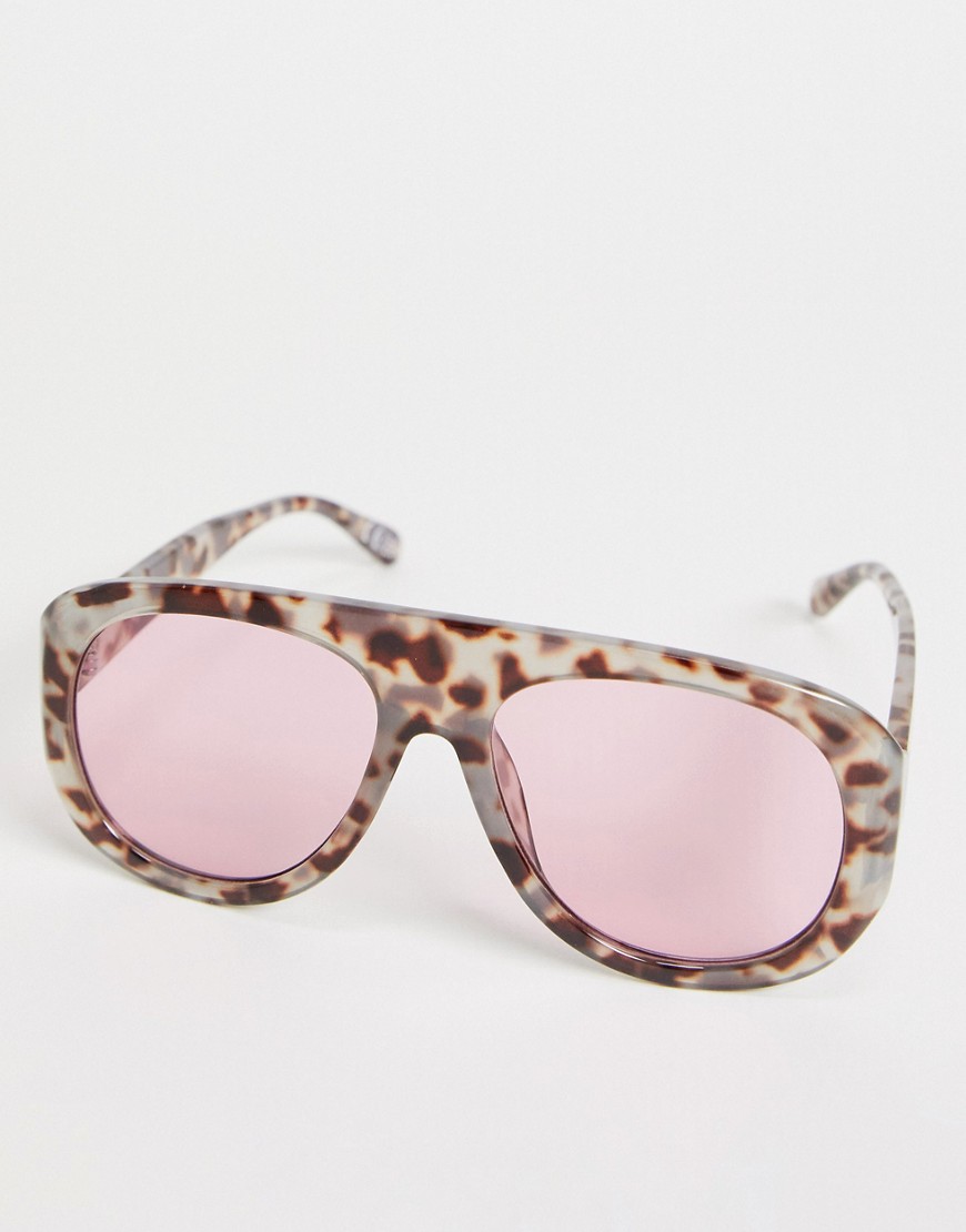 фото Пластиковые солнцезащитные очки-авиаторы в черепаховой оправе с розовыми стеклами asos design-коричневый цвет