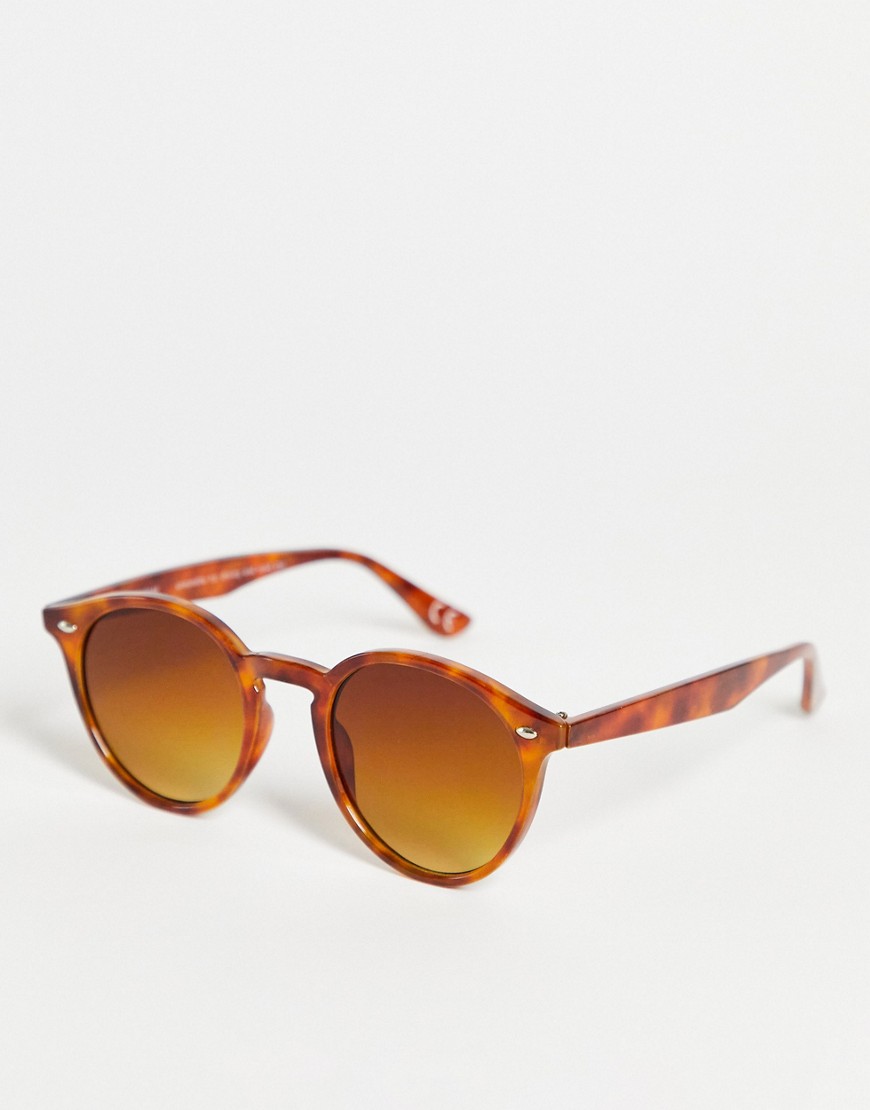 Пластиковые солнцезащитные очки в округлой оправе медового цвета с черепаховым принтом ASOS DESIGN-Коричневый цвет
