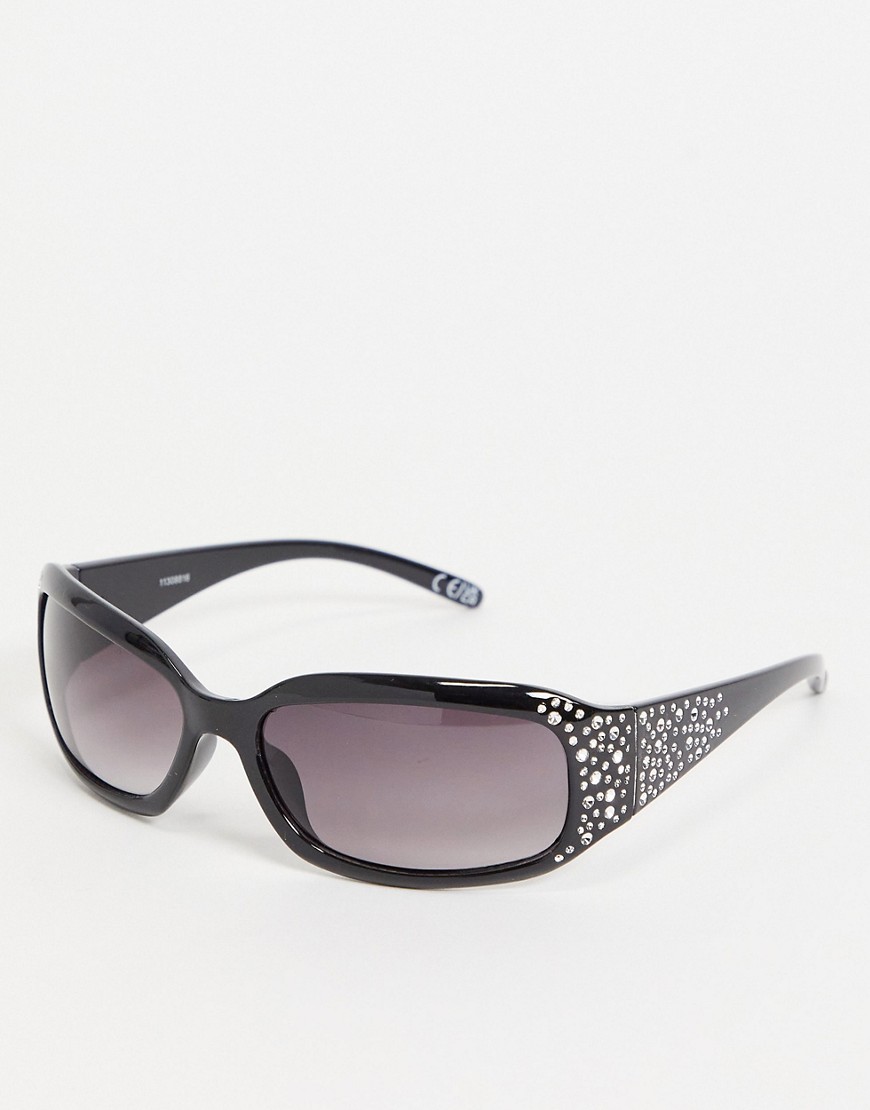 фото Пластиковые солнцезащитные очки в стиле 90-х с отделкой на дужках asos design-черный цвет