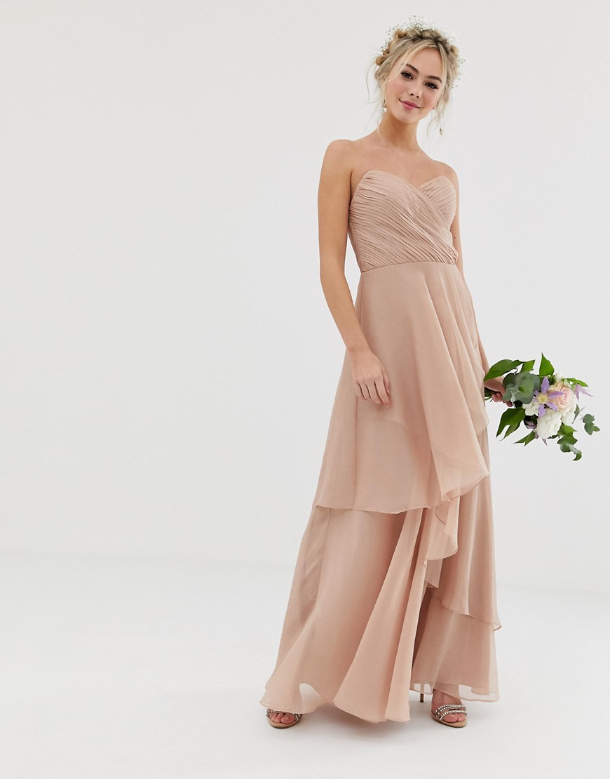 Платье-бандо макси с многослойной юбкой ASOS DESIGN Bridesmaid-Розовый цвет
