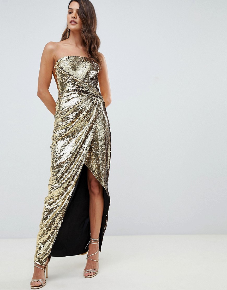 Платье-бандо макси с пайетками ASOS DESIGN-Золотой