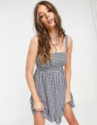 Летние платья  Asos Платье бэби-долл в мелкую синюю клетку с бретелями-завязками Abercrombie & Fitch-Голубой