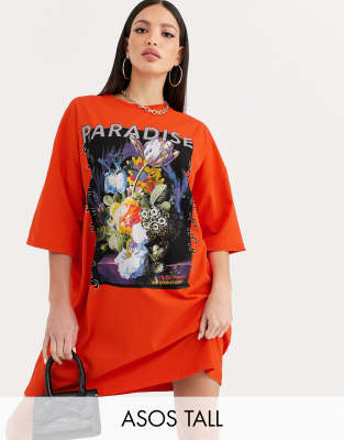 фото Платье-футболка asos design tall paradise-мульти asos tall