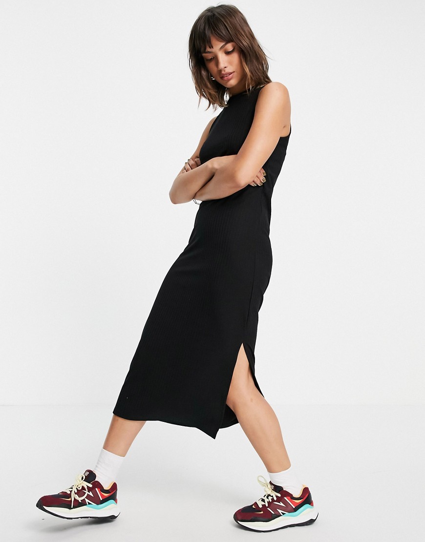 фото Платье-футболка миди без рукавов черного цвета vero moda-черный цвет