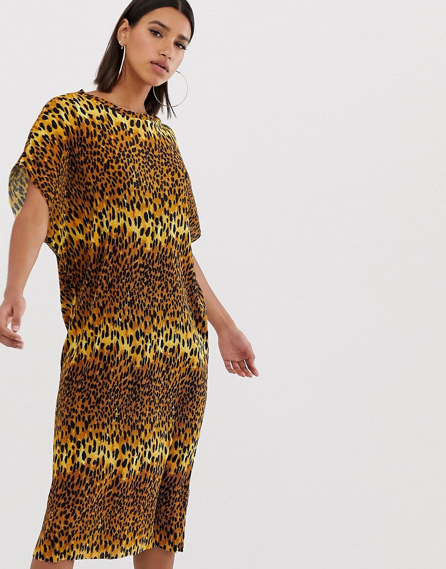 фото Платье-футболка миди с леопардовым принтом asos design-мульти