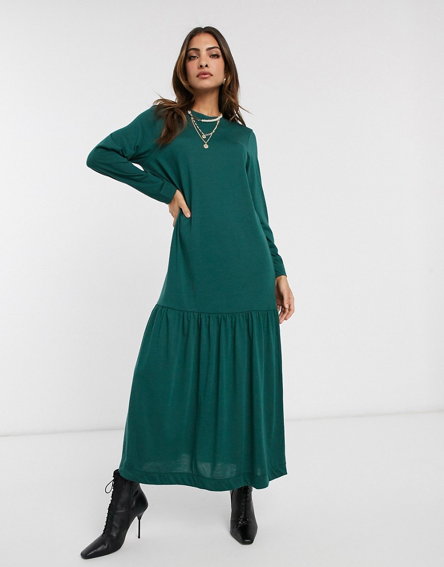 фото Платье-футболка с асимметричной кромкой и длинными рукавами asos design-зеленый