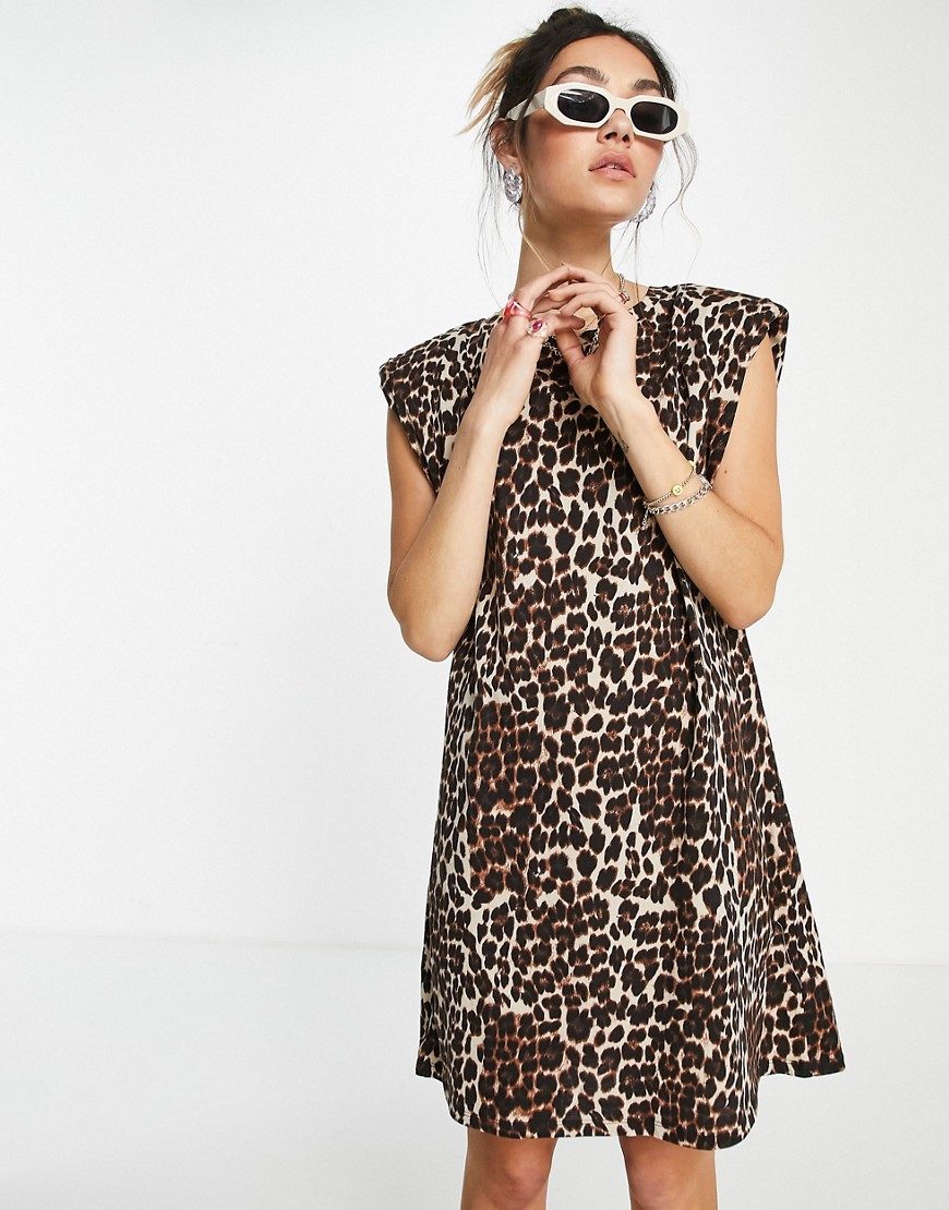 фото Платье-футболка с подплечниками и леопардовым принтом only-многоцветный