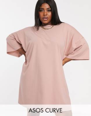 фото Платье-футболка в стиле oversize asos design curve-черный asos curve