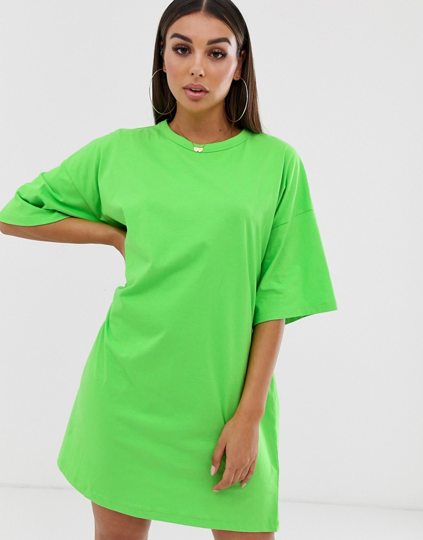 фото Платье-футболка в стиле oversize неоновой расцветки asos design-зеленый