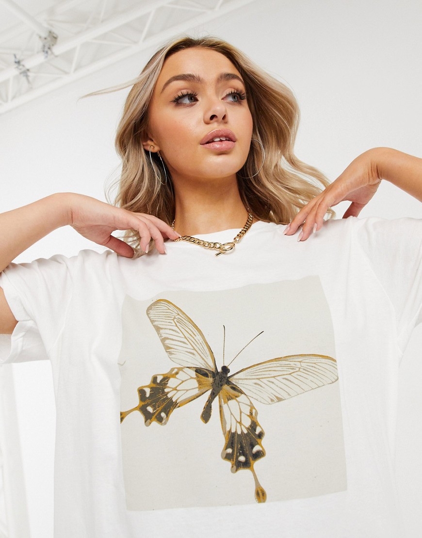 Платье-футболка в стиле oversized с принтом бабочек Missguided-Белый