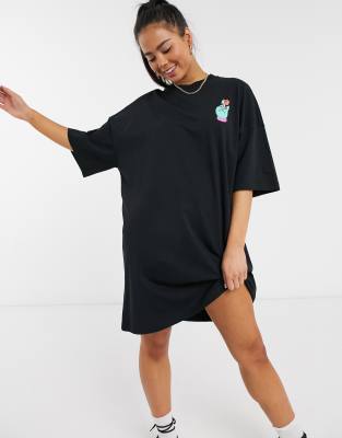 фото Платье-футболка в стиле oversized с принтом lazy oaf-черный