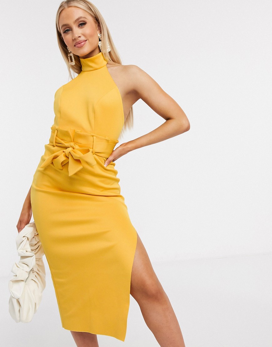 Платье-футляр миди горчичного цвета ASOS DESIGN-Желтый