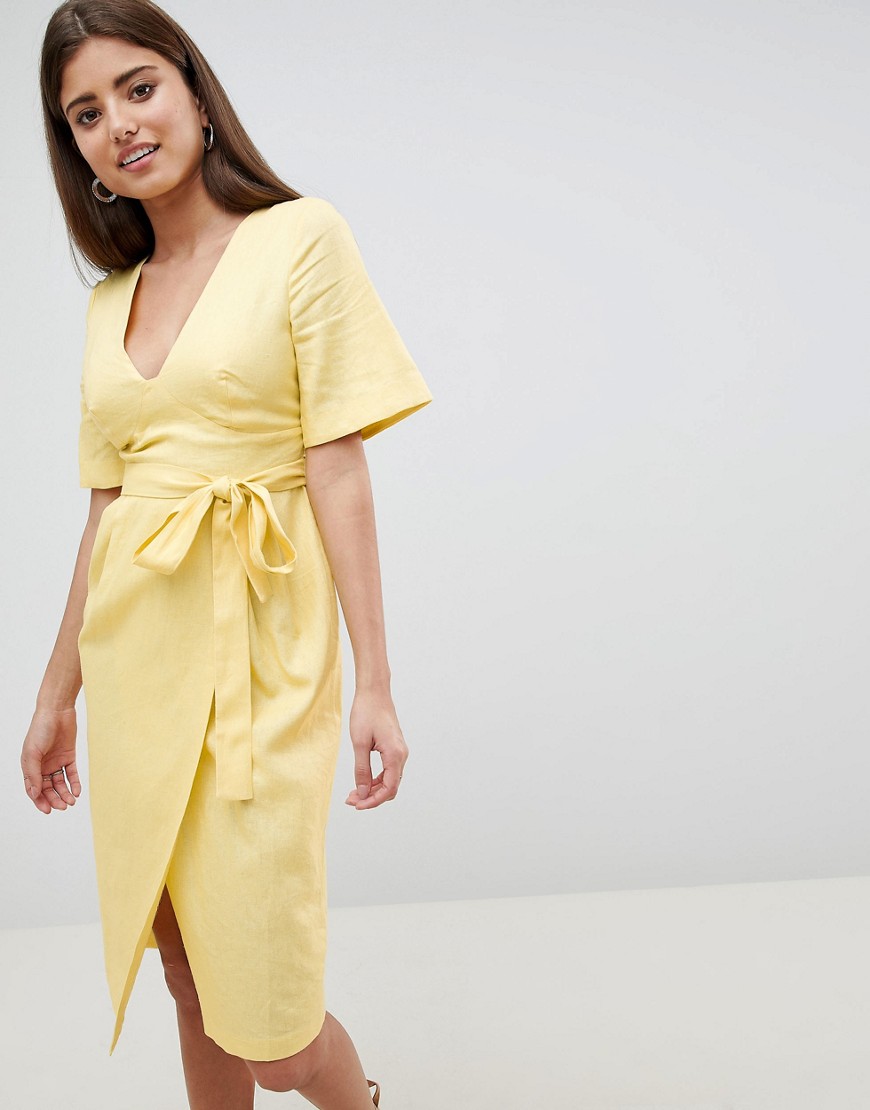 фото Платье-футляр миди с рукавами‑кимоно asos design-желтый
