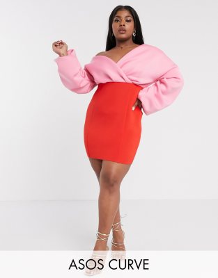 фото Платье-футляр мини со спущенными плечами asos design curve-красный asos curve