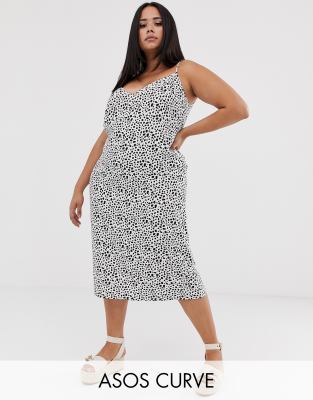 фото Платье-комбинация миди на бретелях в горошек asos design curve-мульти asos curve