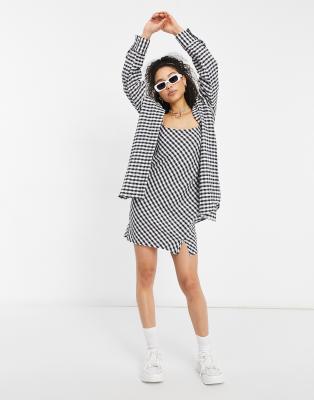 фото Платье-комбинация мини в клетку asos design-многоцветный