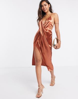 фото Платье-комбинация с драпировкой asos design-зеленый