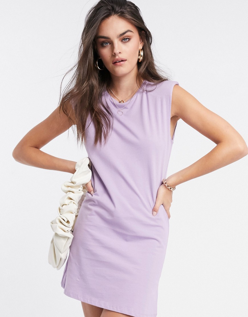 Платье лавандового цвета с подплечниками Stradivarius-Фиолетовый цвет