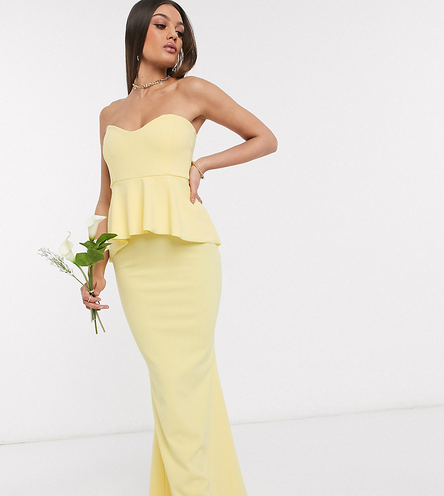Платье лимонного цвета с баской Missguided Petite bridesmaid-Желтый