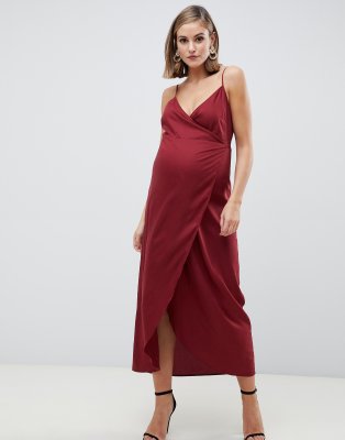 фото Платье макси на бретельках с запахом asos design maternity-красный asos maternity