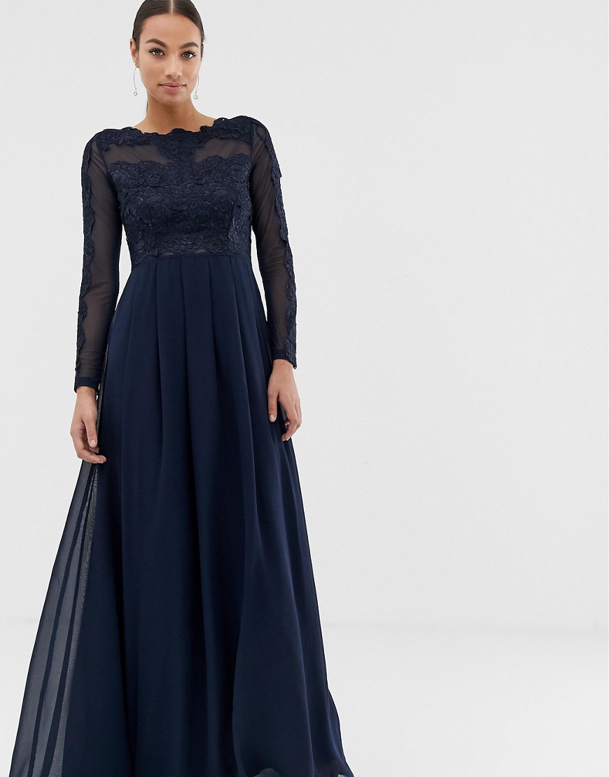 фото Платье макси с длинными рукавами ax paris-темно-синий
