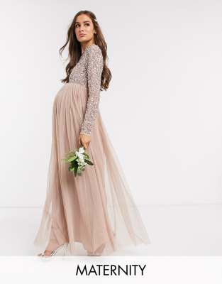 фото Платье макси с длинными рукавами и пайетками maya maternity bridesmaid-коричневый