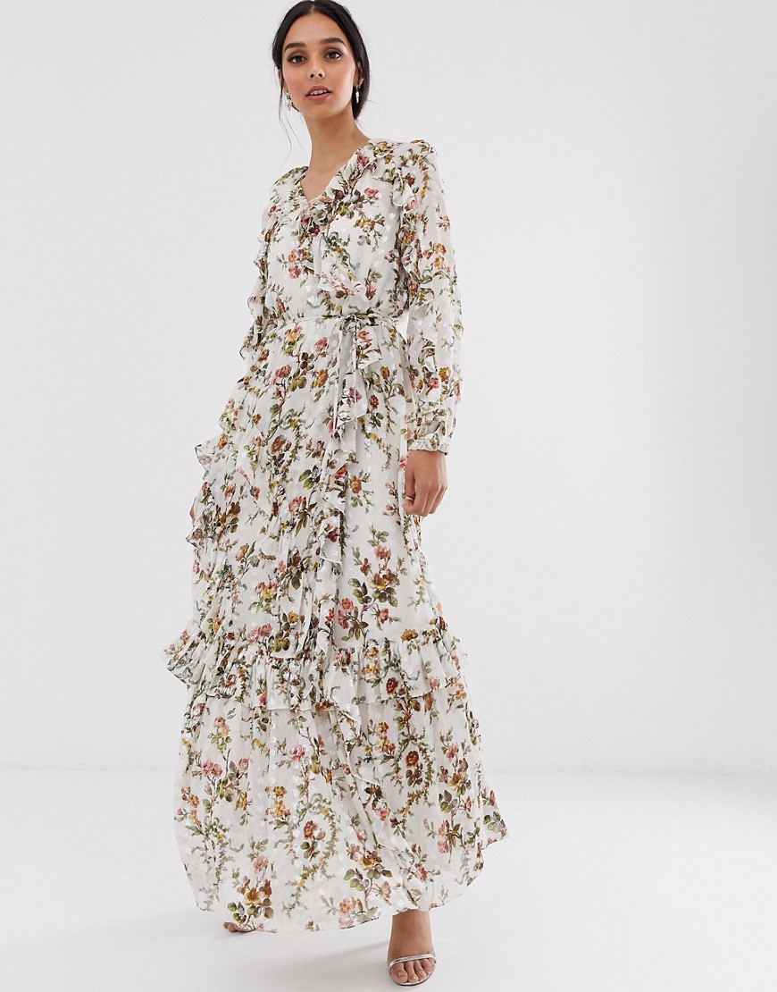 фото Платье макси с длинными рукавами и цветочным принтом needle & thread-мульти