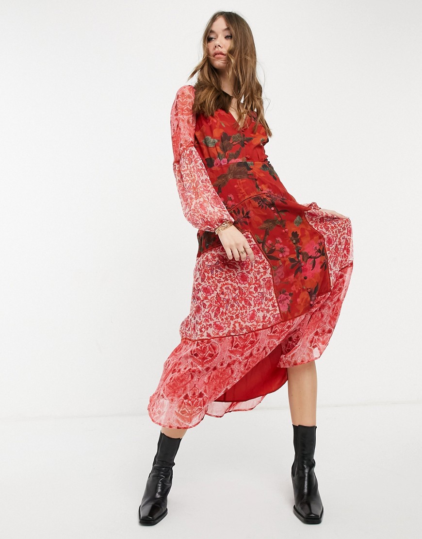 фото Платье макси с длинными рукавами и смешанным принтом hope & ivy-красный