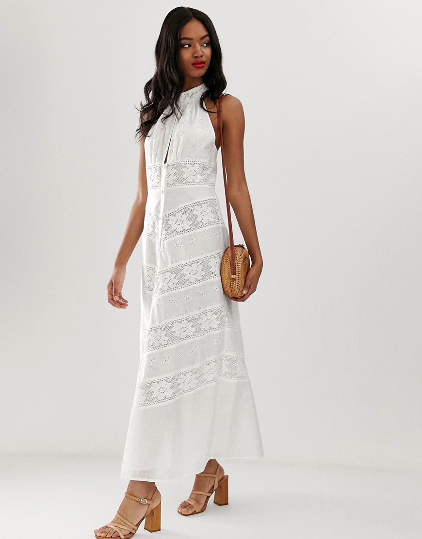 фото Платье макси с халтером и кружевными вставками asos design-белый
