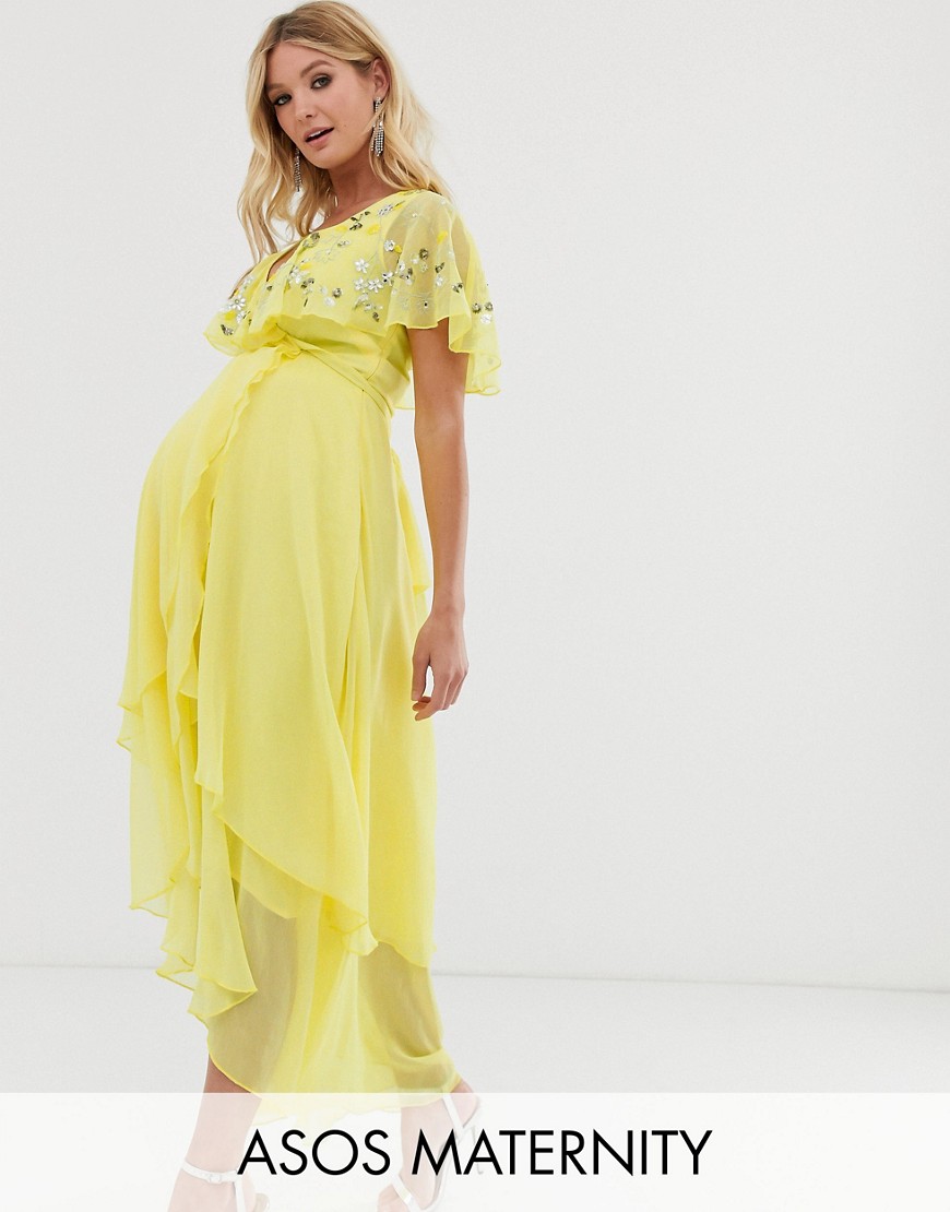 фото Платье макси с кейпом и отделкой asos design maternity-желтый asos maternity