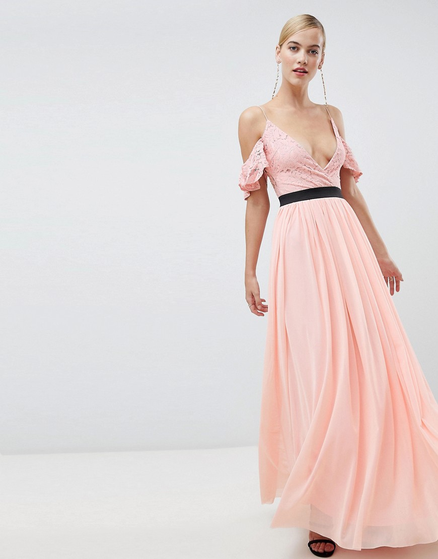 фото Платье макси с кружевным топом контрастного цвета rare london-розовый