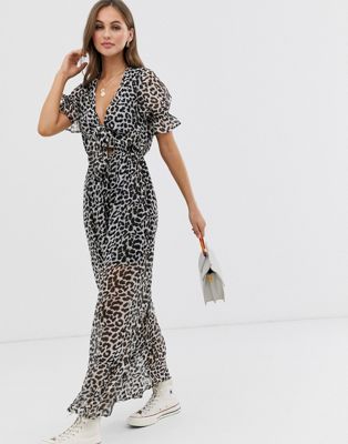 фото Платье макси с леопардовым принтом и завязкой спереди influence-серый
