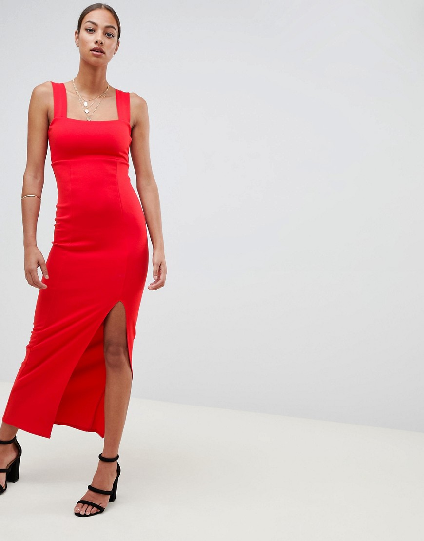 фото Платье макси с разрезом до бедра asos design-красный