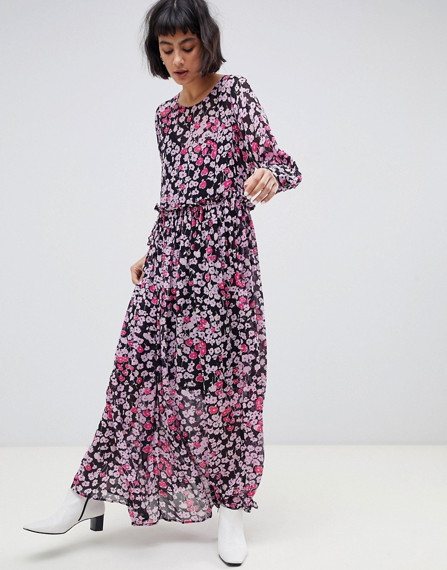 фото Платье макси с цветочным принтом selected maggie-фиолетовый