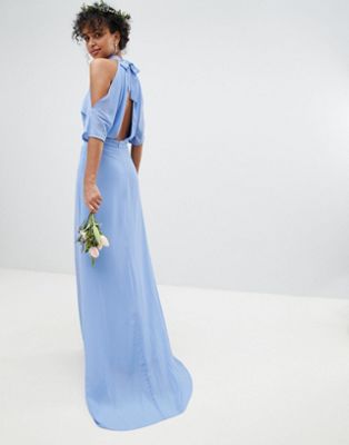 фото Платье макси с высоким воротом tfnc-синий