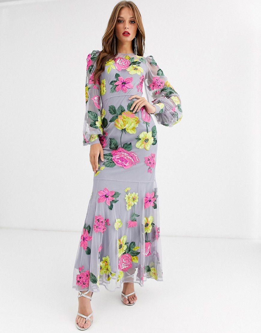 фото Платье макси с яркой цветочной вышивкой asos edition-мульти