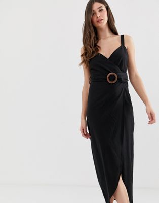 фото Платье макси с запахом и поясом с пряжкой asos design tall-черный asos tall