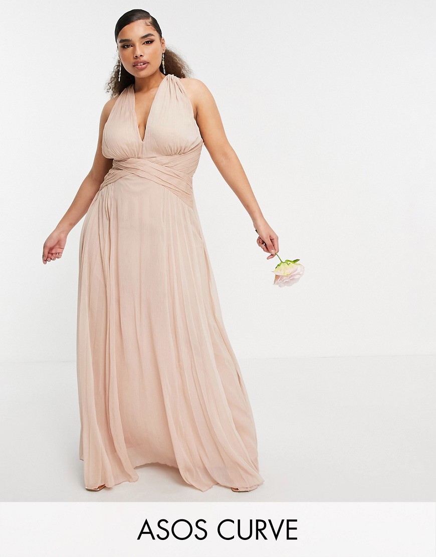 фото Платье макси с запахом и сборками asos design curve-розовый asos curve