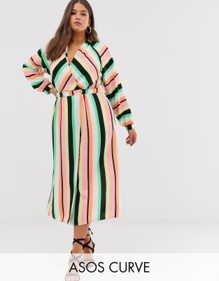 фото Платье макси в полоску с запахом asos design curve-мульти asos curve