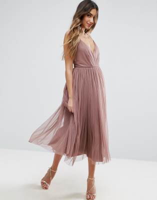 фото Платье миди из тюля asos-фиолетовый asos design